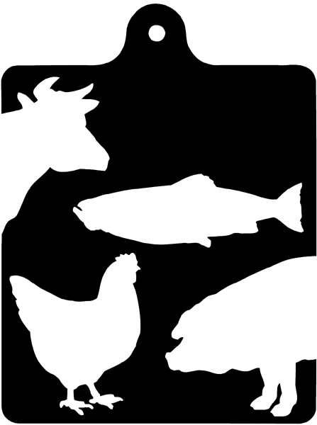 Cutting board with animal silhouettes vinyl sticker. Customize on line.  Butchers 016-0118  